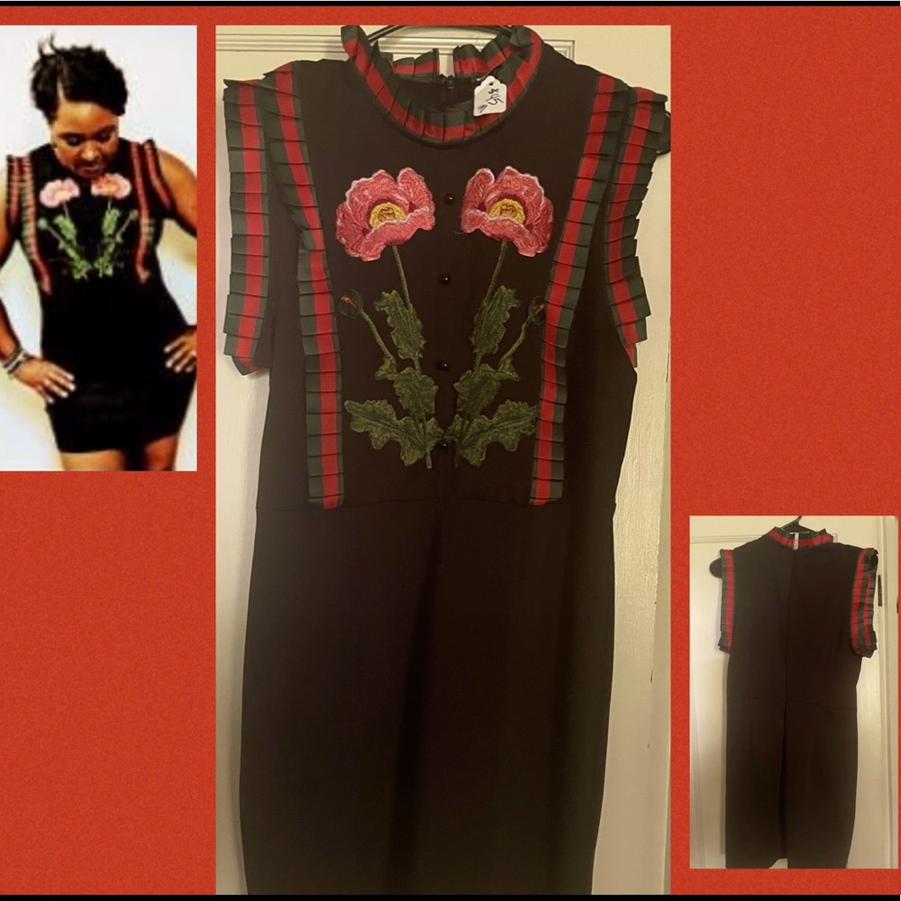 Cute Mini Dress (Black with red and green ) Size M